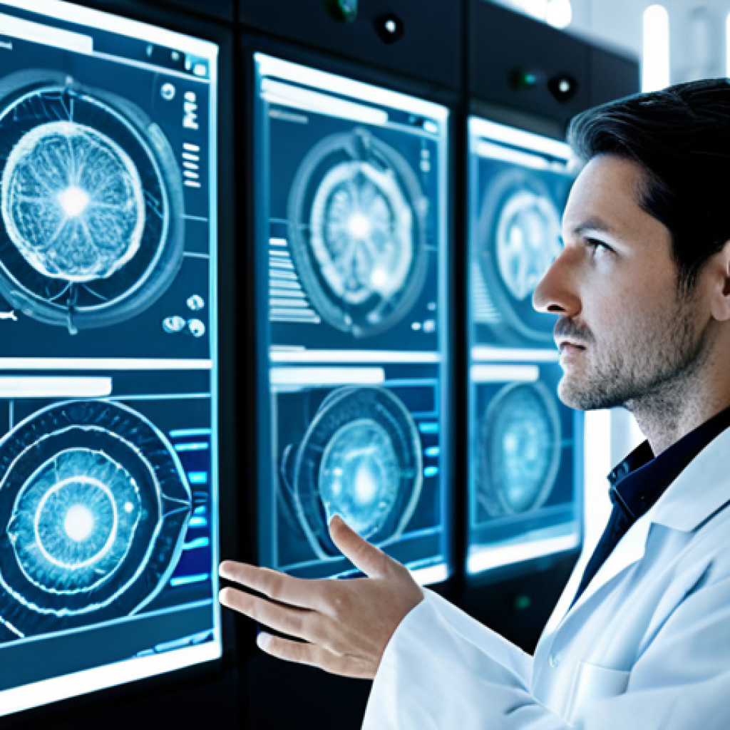 A professional neuroscientist, fully clothed in a crisp, modest lab coat, stands in a brightly lit, futuristic research laboratory. They are intently observing a translucent, holographic display that visualizes intricate, glowing neural pathways and real-time data streams representing brain activity. Advanced computer workstations and sleek, ergonomic equipment fill the background, emphasizing a cutting-edge scientific environment. The scene is clean and focused on innovation, representing the decoding of complex thoughts into digital information. safe for work, appropriate content, fully clothed, professional, perfect anatomy, correct proportions, natural pose, well-formed hands, proper finger count, natural body proportions, high-resolution, scientific photography, detailed, clean aesthetic.